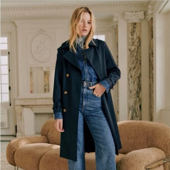Sezane Scott Trench Coat Navy Size 40 - US 8 - Picture 1 of 9